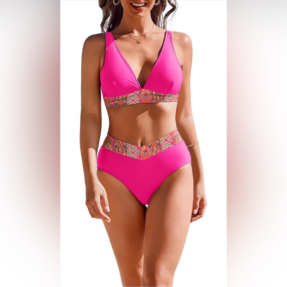 Vibrant High Waisted Pink Bikini Set. Sz M 
* Gorgeous * Brand New * 🆕
